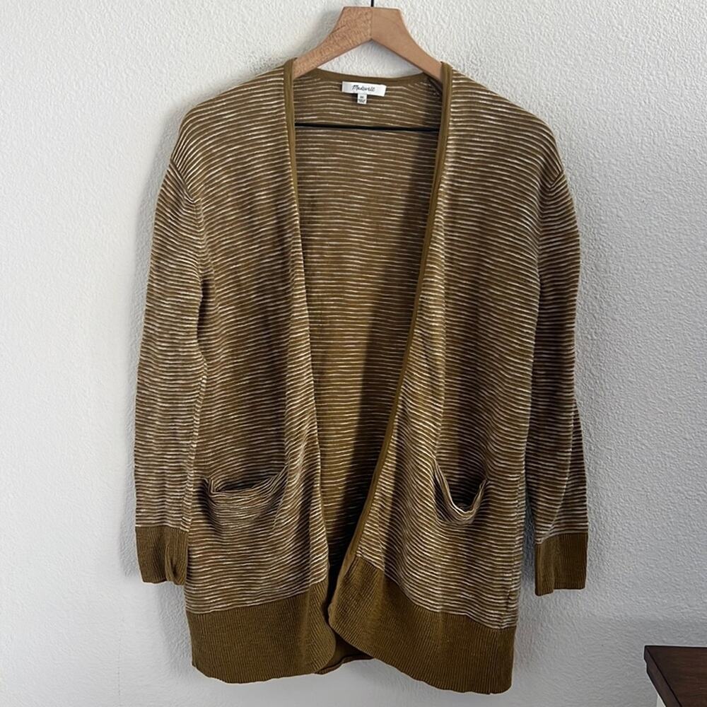 Madewell Stripe Summer Ryder Cardigan Olive Green Oversized Lightweight Sweater